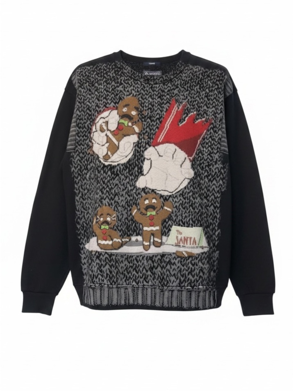 American Rag Black and Gray Gingerbread Crewneck Sweater with Red Accents